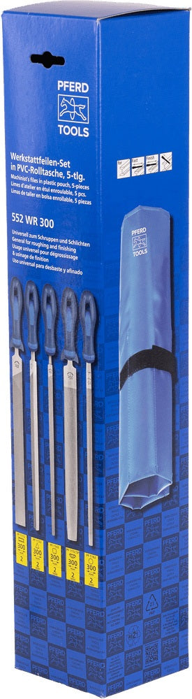 PFERD Feilensatz 250 mm Hieb 2 mit 2K-Ergo-Heft, 5-teilig für Stahl, Aluminium und Guss