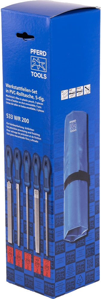 PFERD Feilensatz 250 mm Hieb 2 mit 2K-Ergo-Heft, 5-teilig für Stahl, Aluminium und Guss