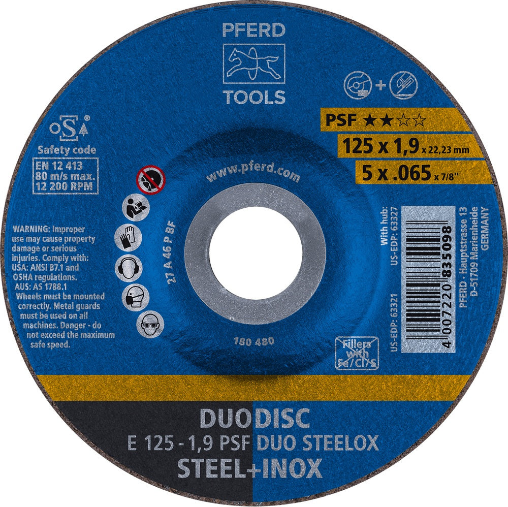 PFERD Kombischeibe PSF DUODISC STEELOX D125x1,9mm Körnung 46 – 10 Stück für Stahl & INOX