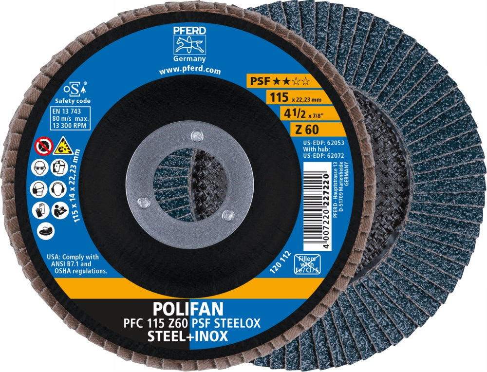 PFERD POLIFAN Z PSF STEELOX Fächerscheibe Ø115 mm Körnung 40