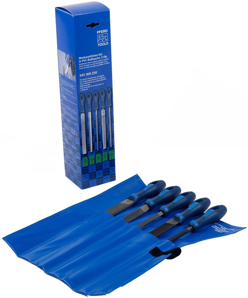 PFERD Feilensatz 250 mm Hieb 2 mit 2K-Ergo-Heft, 5-teilig für Stahl, Aluminium und Guss