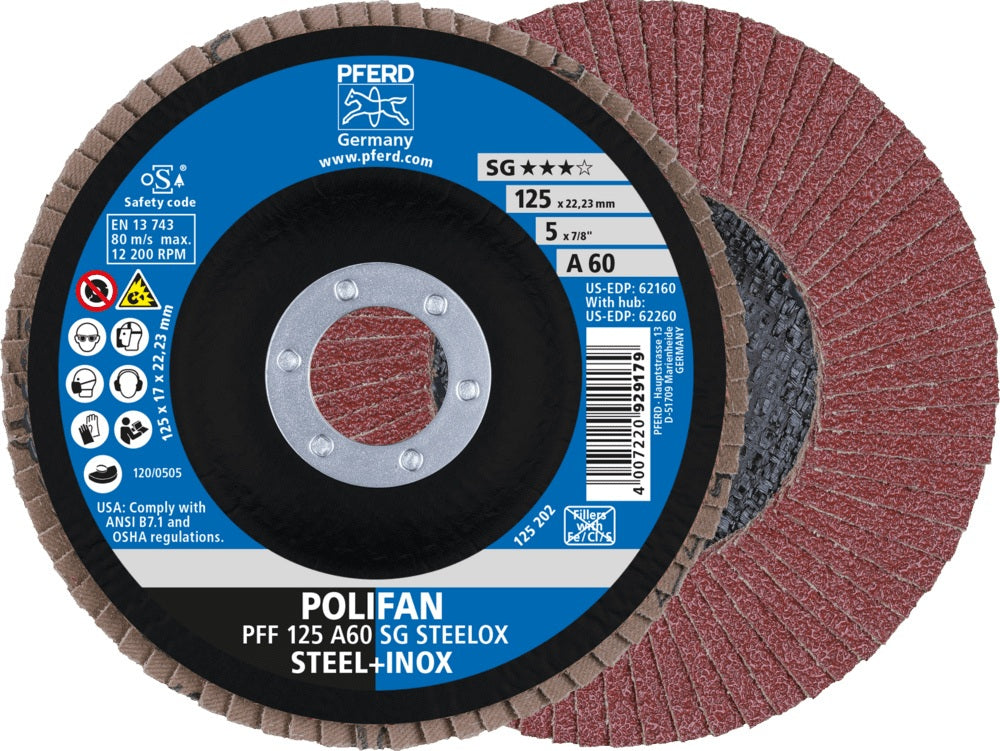 PFERD POLIFAN A SG STEELOX Fächerscheibe Ø125 mm Körnung 40 konisch INOX – 10 Stück