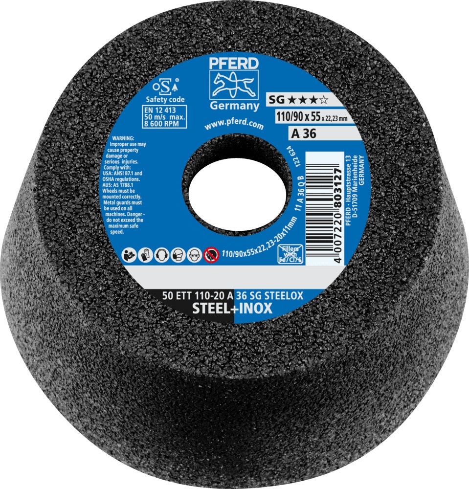 PFERD Schleiftopf ETT SG STEELOX 110/55 mm für INOX und Stahl, Körnung 16