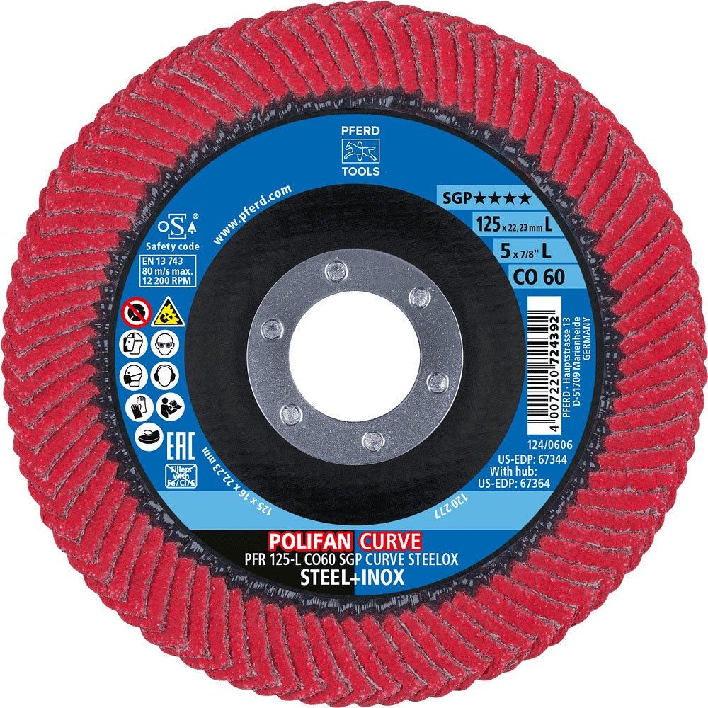 PFERD POLIFAN CO SGP CURVE STEELOX Fächerscheibe Ø125 mm K60 für INOX/Stahl