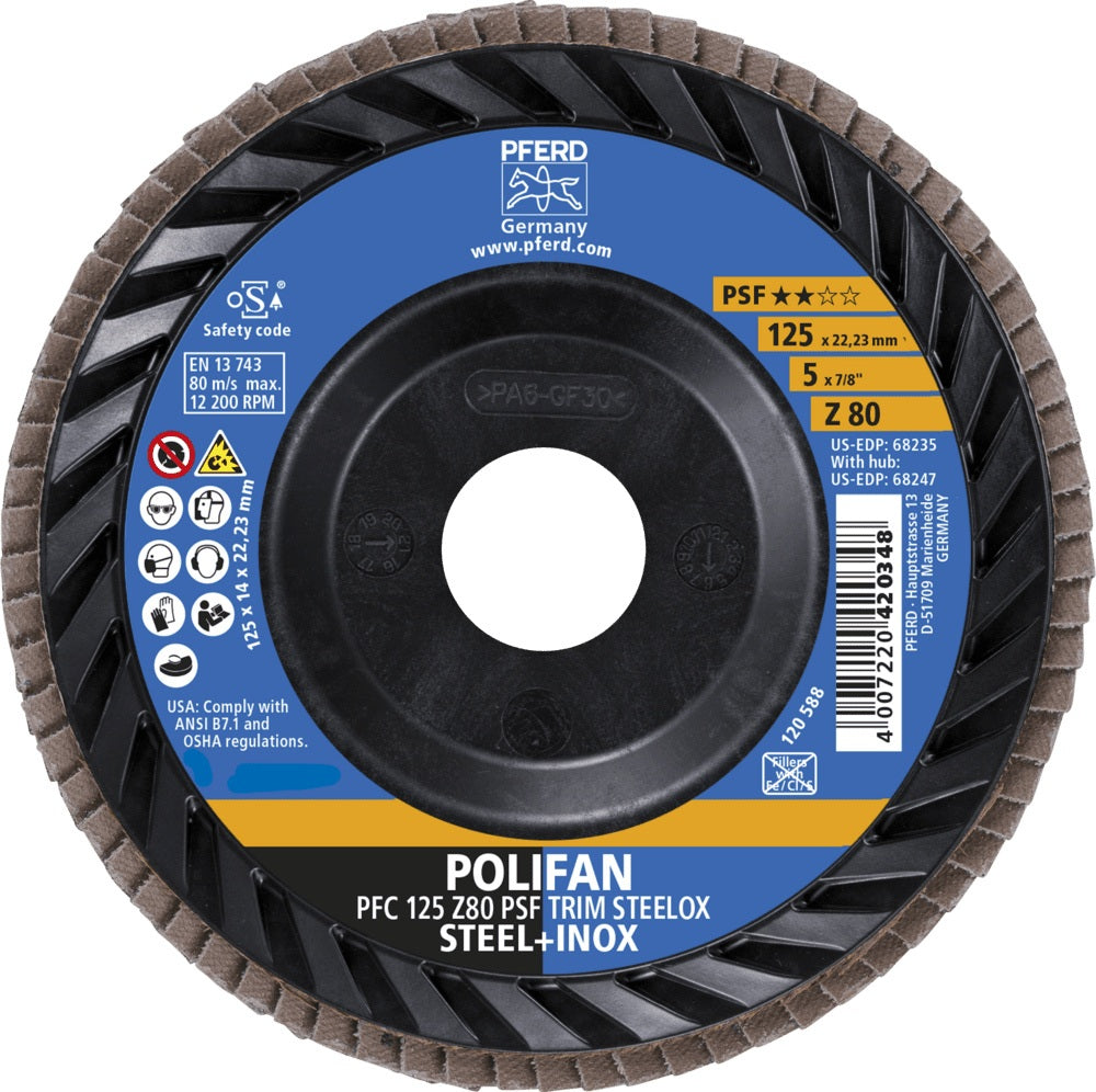 PFERD POLIFAN Fächerscheibe TRIM Ø125 mm K40 Zirkonkorund für Stahl & INOX