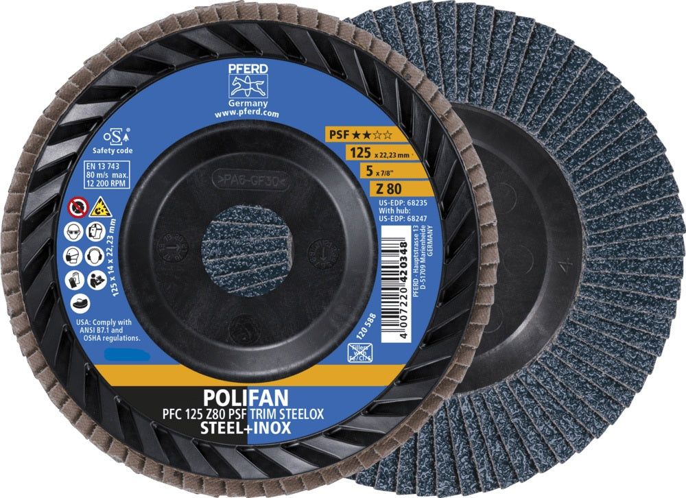 PFERD POLIFAN Fächerscheibe TRIM Ø125 mm K40 Zirkonkorund für Stahl & INOX