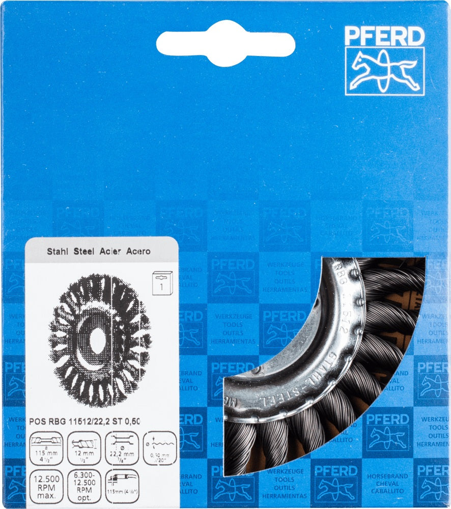 PFERD TOOLS Rundbürste RBG Ø115mm Stahldraht 0,5mm für Winkelschleifer – 12500 min-¹