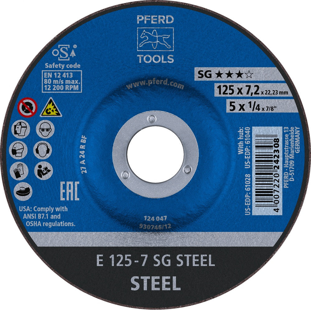 PFERD Schruppscheibe SG STEEL D125x4,1mm gekröpft – 10 Stück für Stahl