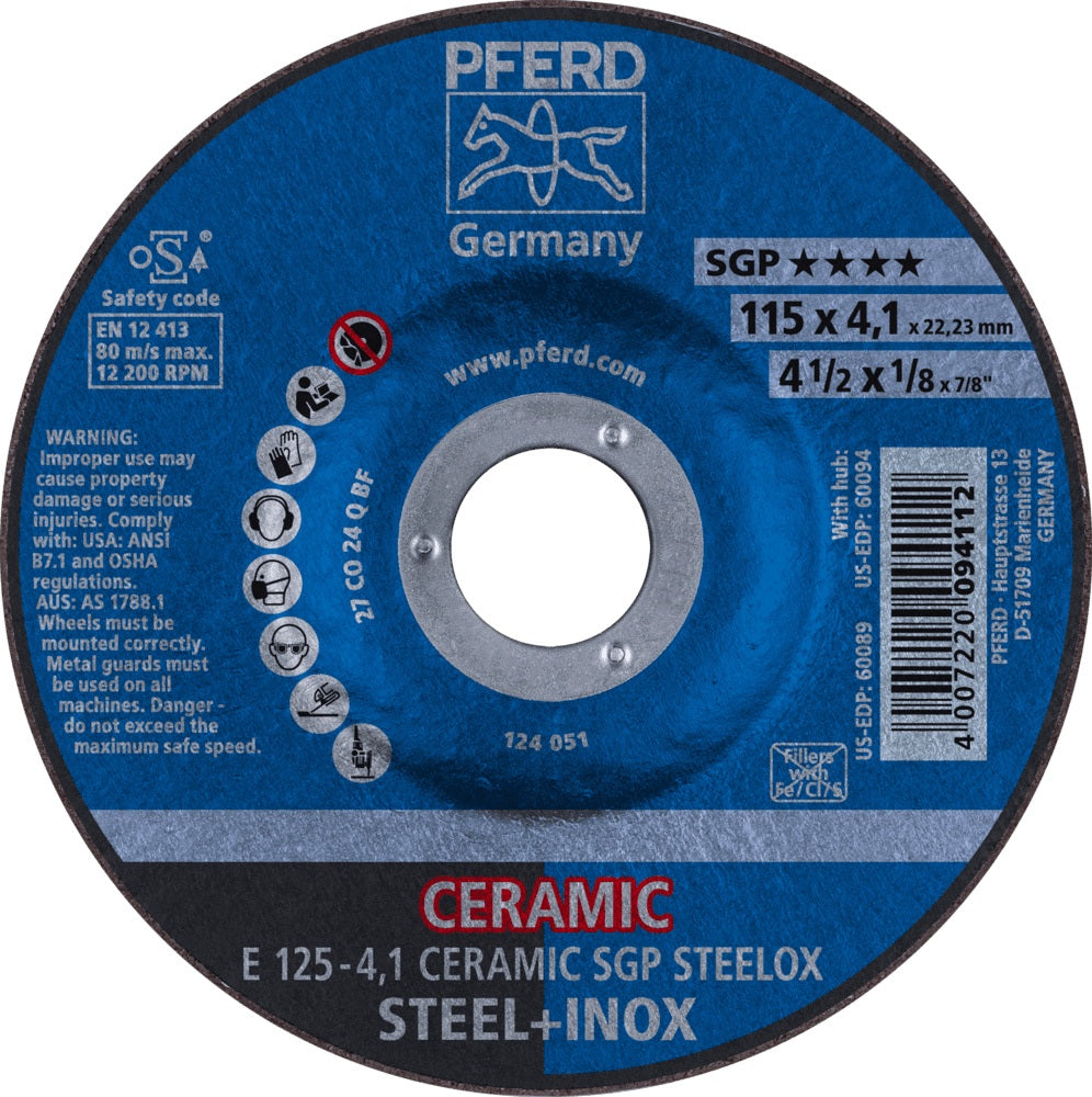 PFERD CERAMIC SGP STEELOX Schruppscheibe 125 mm – Keramikkorn für Edelstahl & Stahl