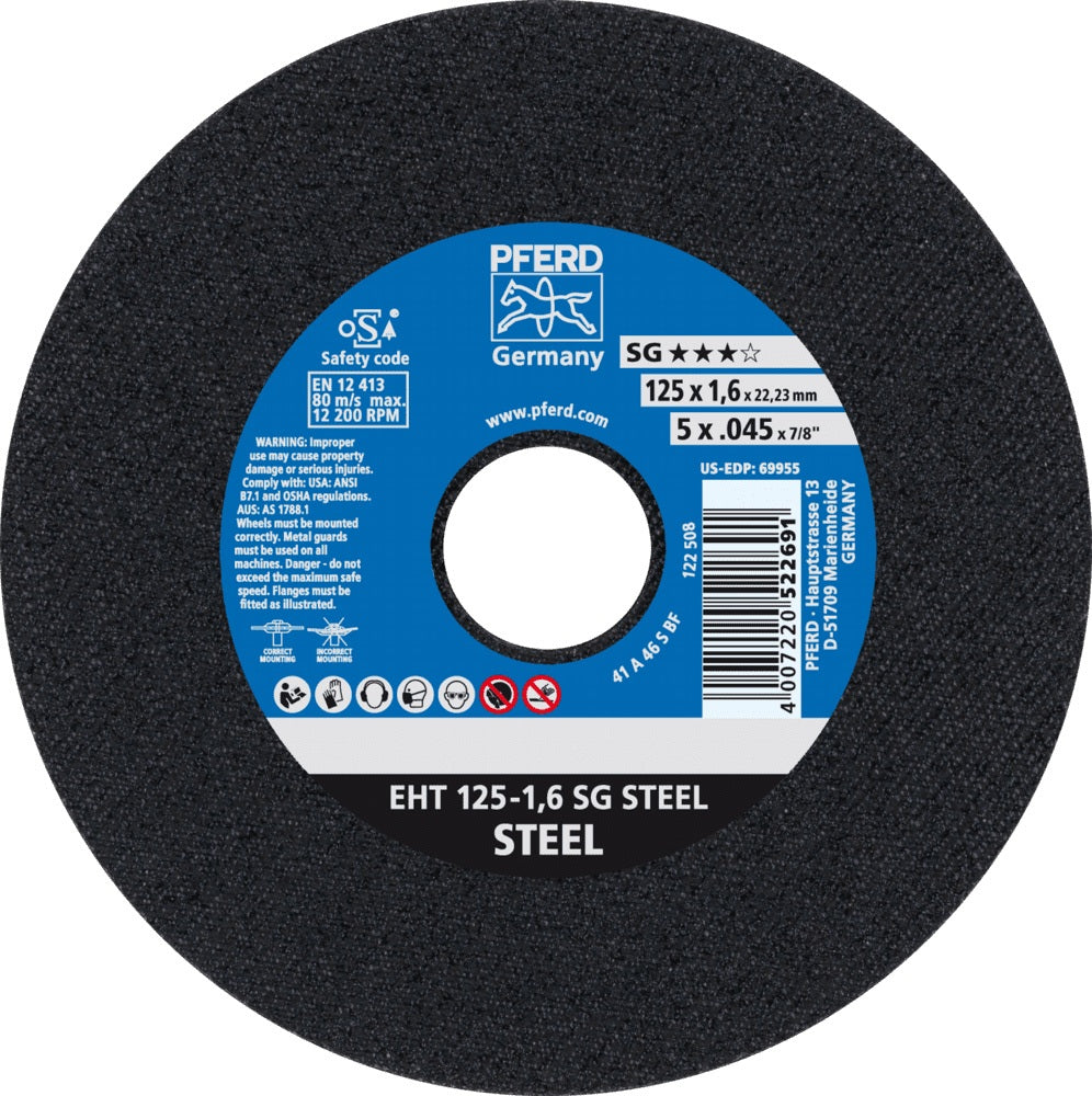 PFERD Trennscheibe SG STEEL D125 x 1 mm gerade – 25 Stück für Stahl