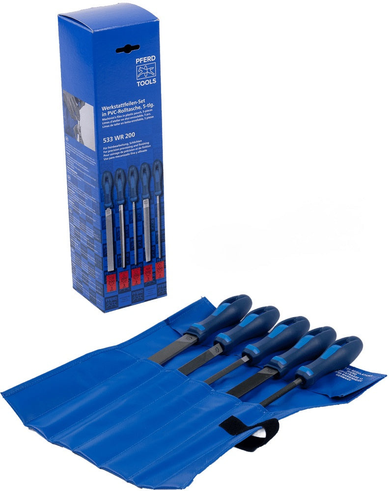 PFERD Feilensatz 250 mm Hieb 2 mit 2K-Ergo-Heft, 5-teilig für Stahl, Aluminium und Guss