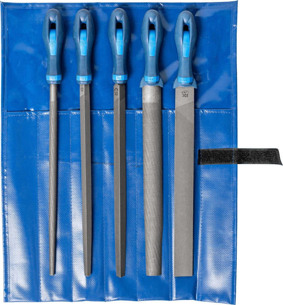 PFERD Feilensatz 250 mm Hieb 2 mit 2K-Ergo-Heft, 5-teilig für Stahl, Aluminium und Guss