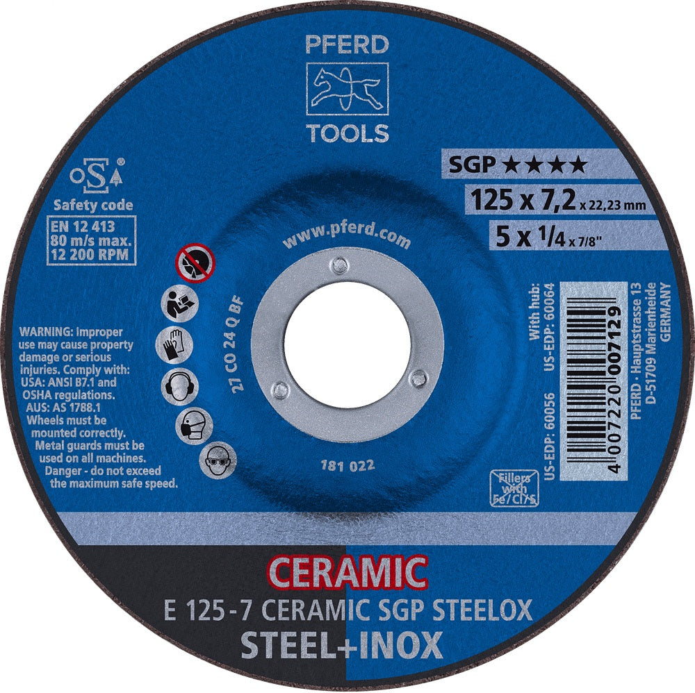 PFERD Schruppscheibe CERAMIC SGP STEELOX 125x7 mm gekröpft