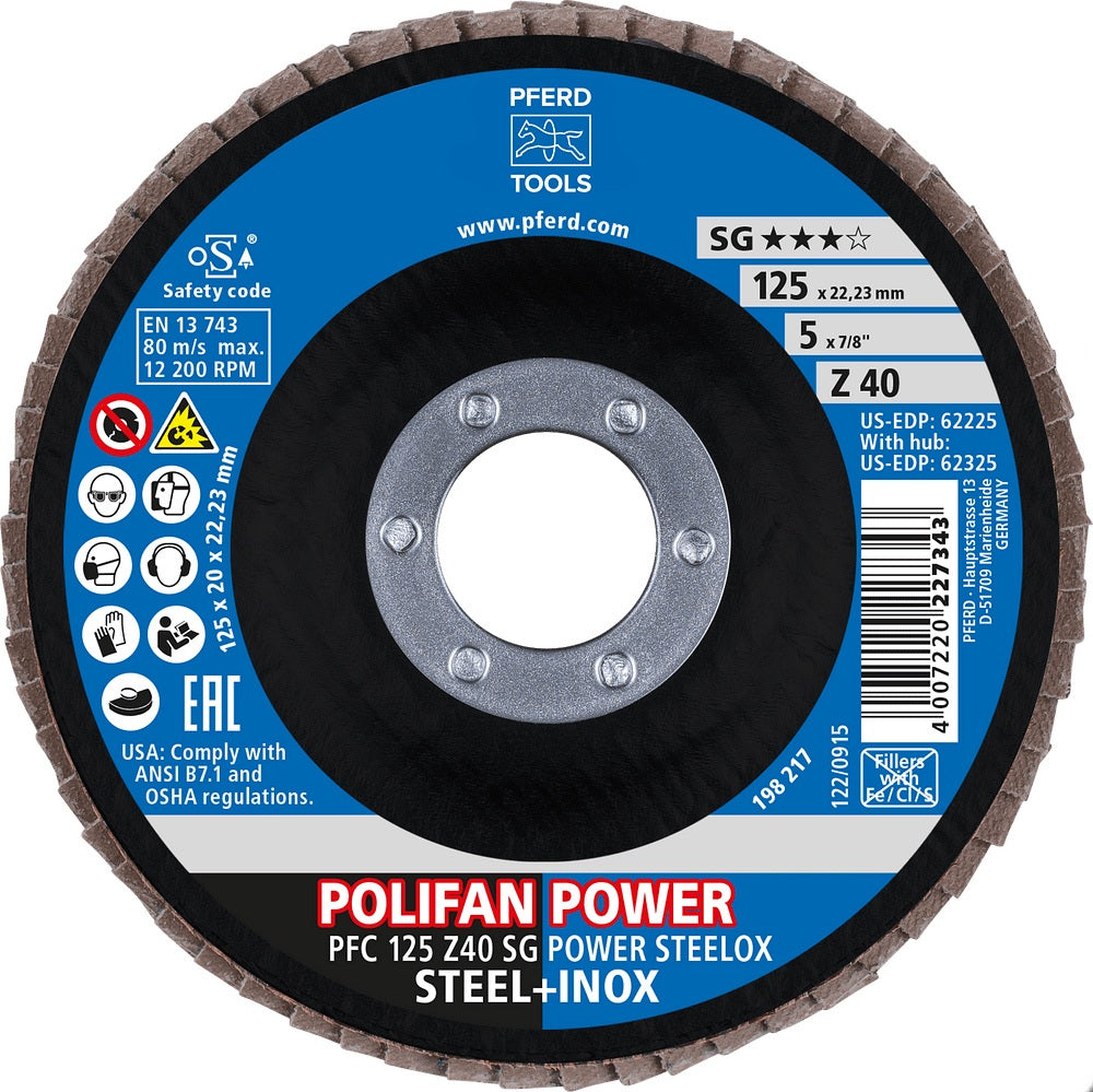 PFERD POLIFAN Z SG POWER STEELOX Fächerscheibe Ø125 mm Körnung 40 konisch für INOX und Stahl