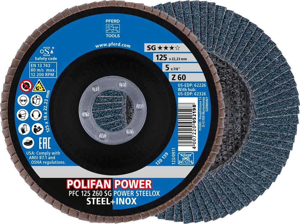 PFERD POLIFAN Z SG POWER STEELOX Fächerscheibe Ø125 mm Körnung 40 konisch für INOX und Stahl