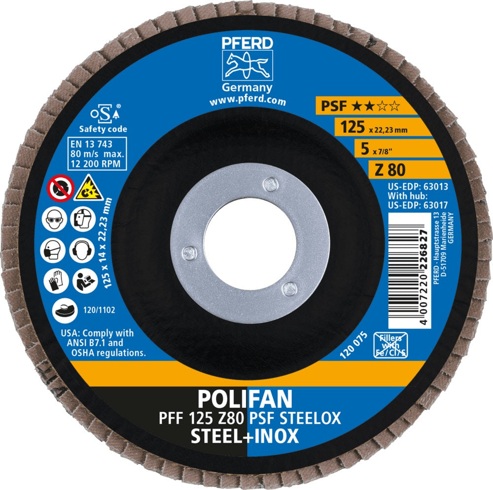 PFERD Fächerschleifscheibe Ø125 mm K40 Zirkonkorund für Stahl & Edelstahl – 10 Stück