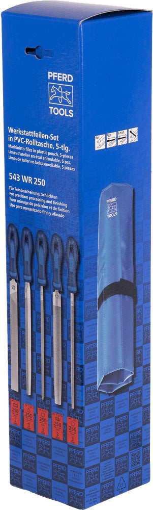 PFERD Feilensatz 250 mm Hieb 2 mit 2K-Ergo-Heft, 5-teilig für Stahl, Aluminium und Guss