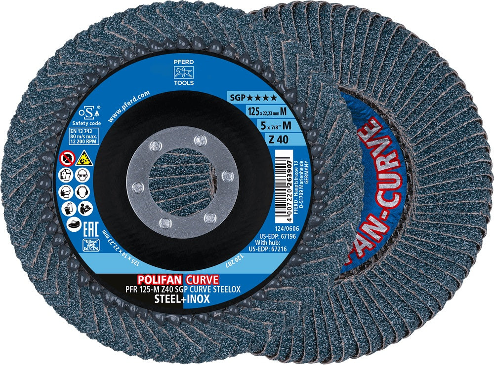 PFERD POLIFAN Z SGP CURVE STEELOX Fächerscheibe Ø125 mm Körnung 40 für INOX und Stahl