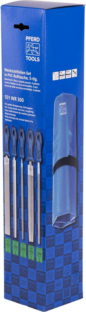 PFERD Feilensatz 250 mm Hieb 2 mit 2K-Ergo-Heft, 5-teilig für Stahl, Aluminium und Guss