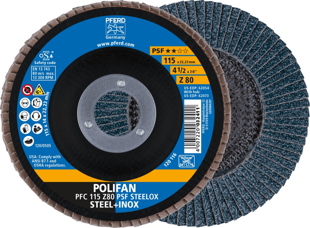 PFERD POLIFAN Z PSF STEELOX Fächerscheibe Ø115 mm Körnung 40