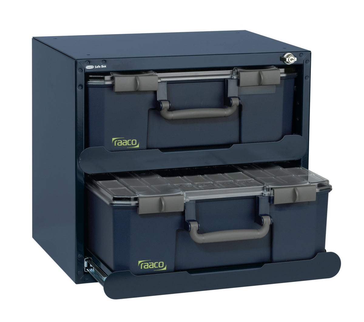 RAACO Tresor SafeBox 150x2 mit Schloss, Teleskopschienen und 2 Sortierkästen, 451x330x403 mm