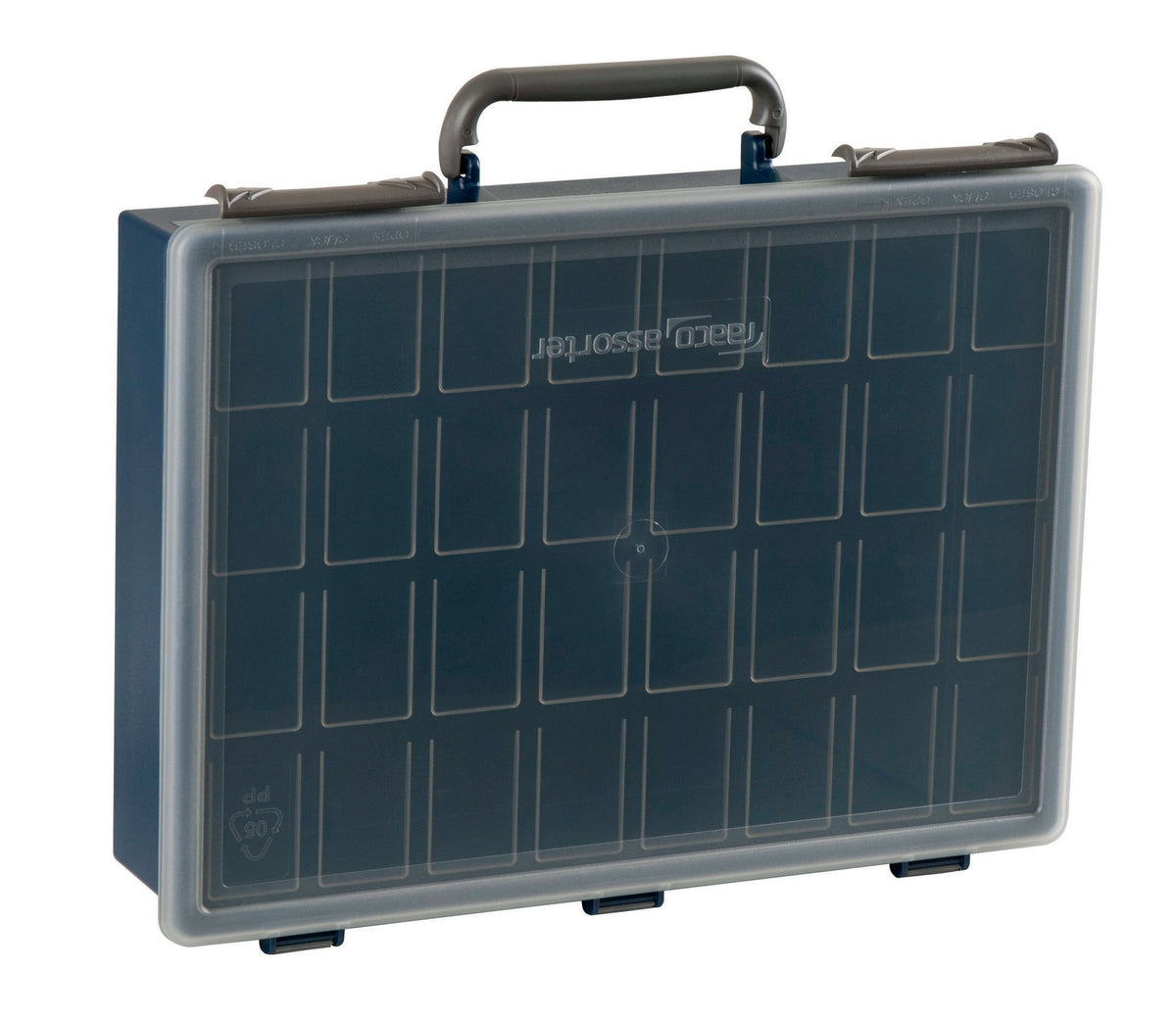 raaco Sortimentskasten Assorter 80 4x8-0, B.338xT.261xH.78mm, 5er-Pack, Unterteil dunkelblau, Deckel transparent