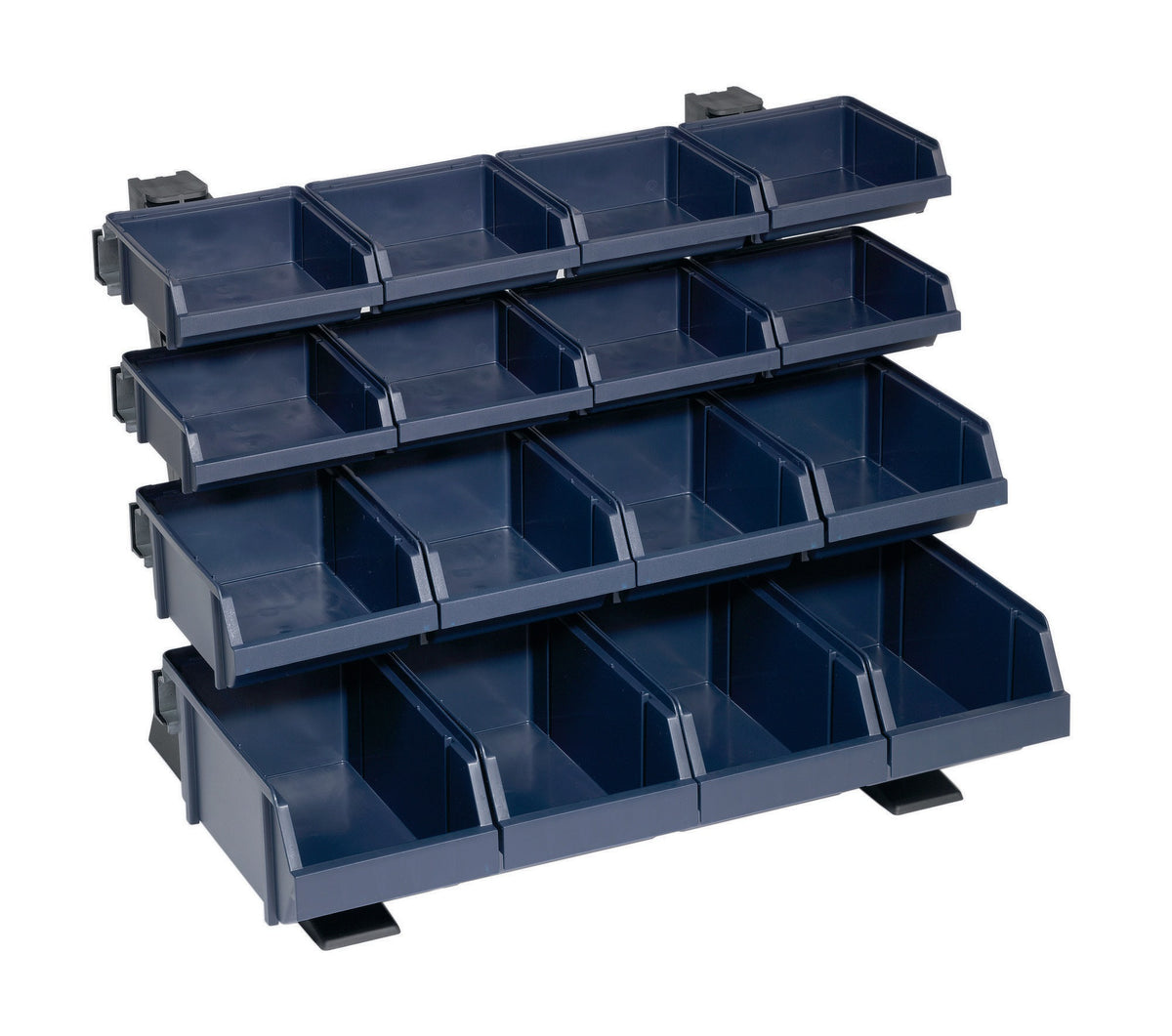 RAACO Sichtboxen-Tischständer Mix 500x360x388 mm mit 16 Boxen in 3 Größen – Dunkelblau