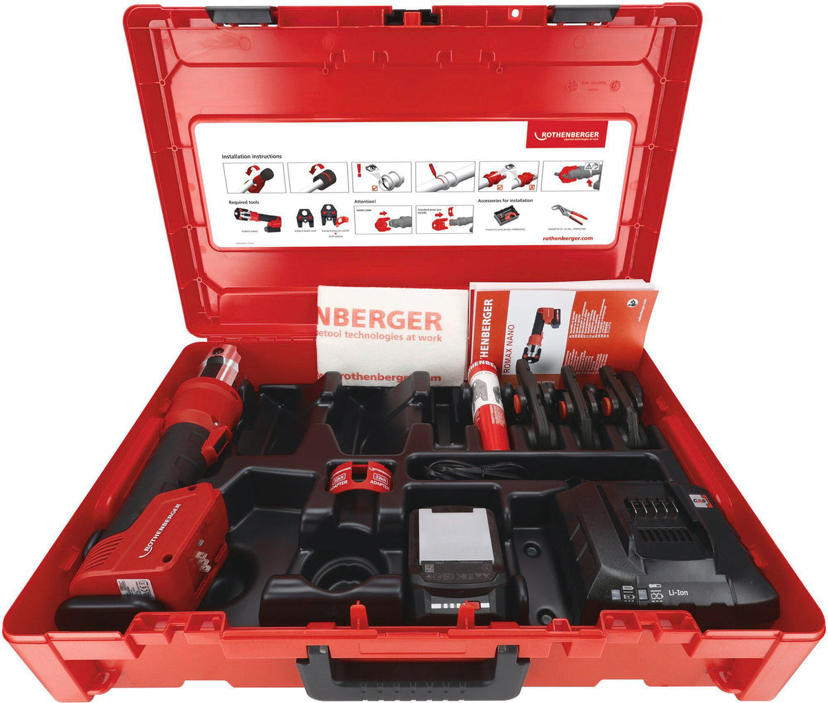 ROTHENBERGER Hybrid-Pressmaschine ROMAX NANO iJaw 32 kN – Akku-Presswerkzeug für Fittings bis 110 mm