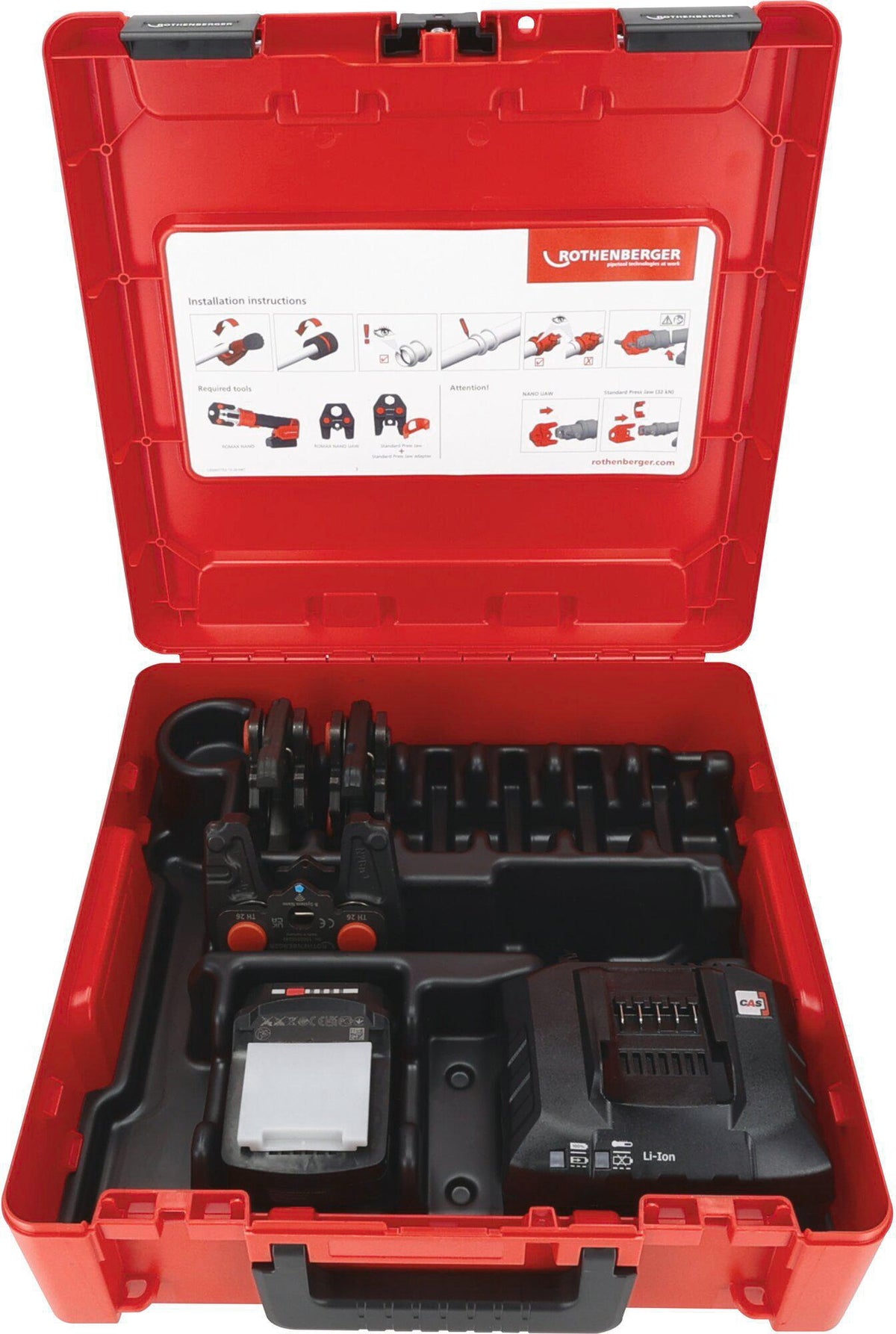 ROTHENBERGER Hybrid-Pressmaschine ROMAX NANO iJaw 32 kN – Akku-Presswerkzeug für Fittings bis 110 mm