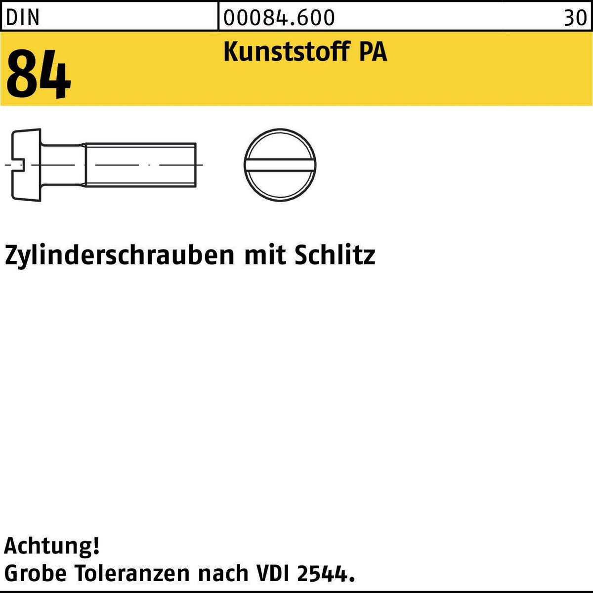 F. REYHER Zylinderschraube DIN 84 mit Schlitz M2,5 x 6 mm aus Polyamid
