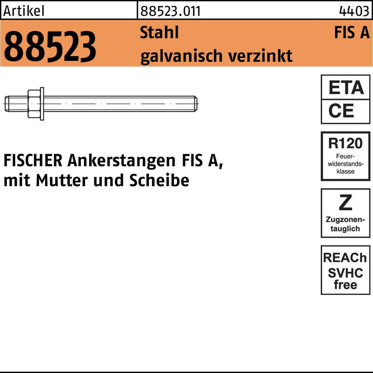 FISCHER Ankerstange FIS A M6x75 Stahl galvanisch verzinkt 20 Stück