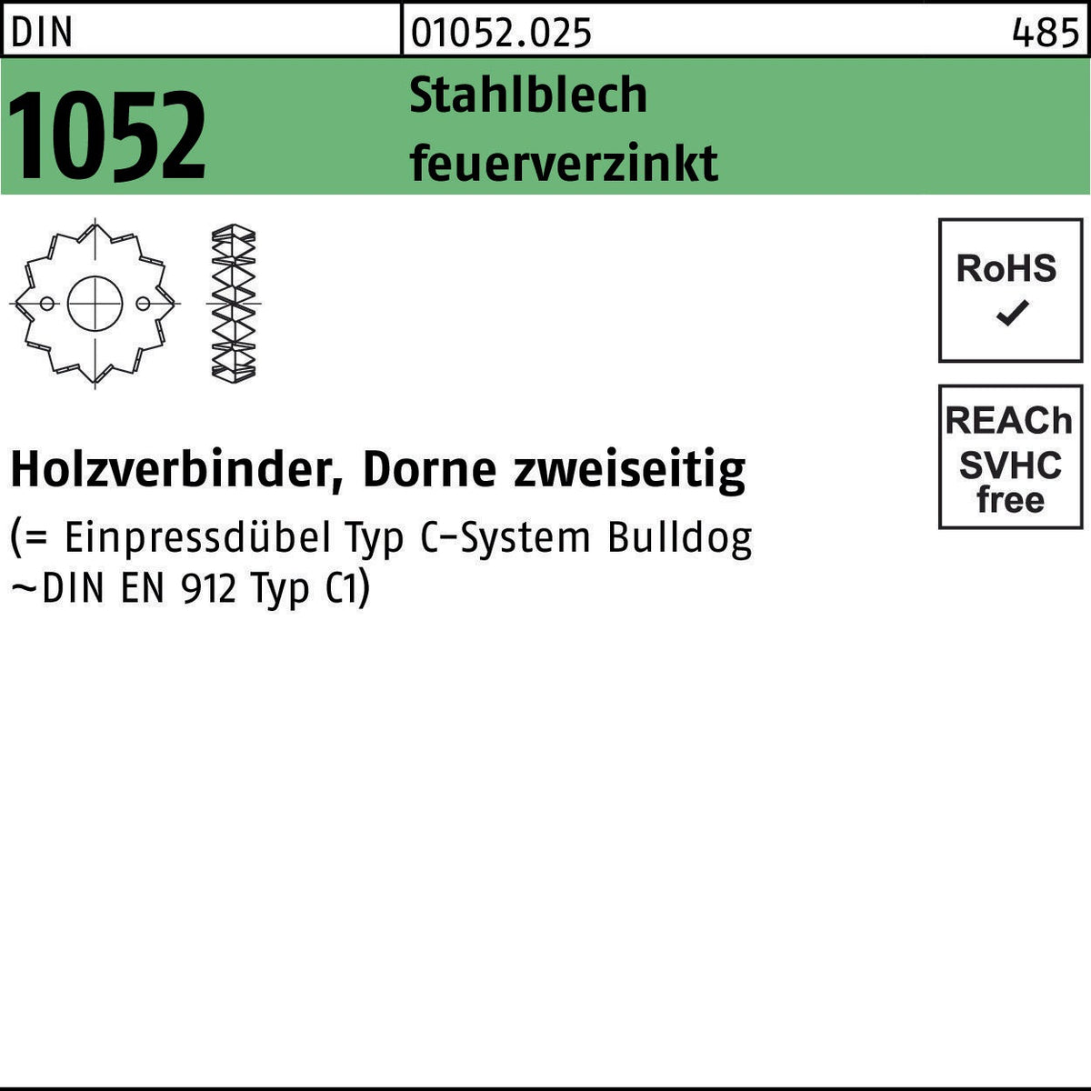 F. REYHER Holzverbinder DIN 1052 einseitig 50x13xM12 Temperguss galv. verzinkt 50 Stück
