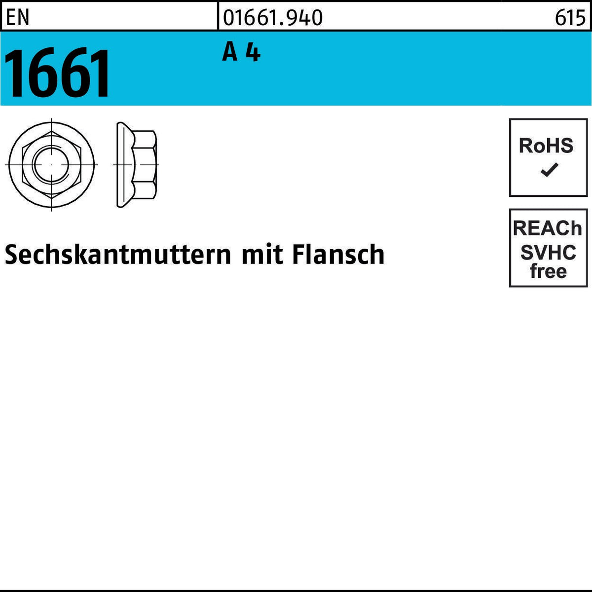 F. REYHER Sechskantmutter EN 1661 mit Flansch M4, 8, galvanisch verzinkt