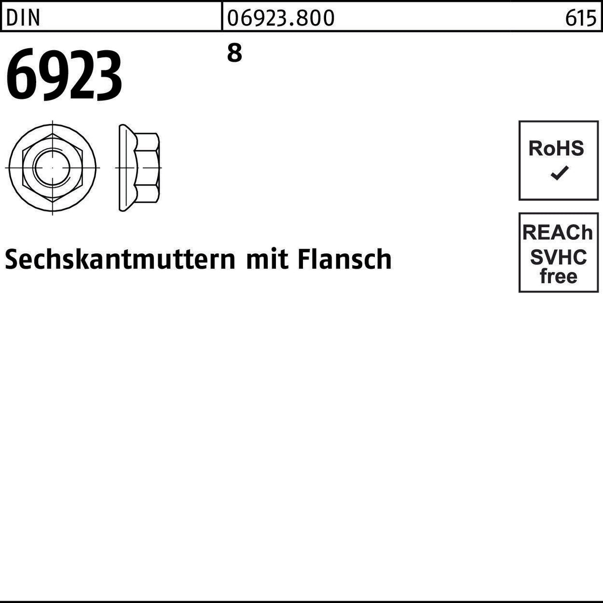 Sechskantmutter DIN 6923 M4 mit Flansch, verzinkt, 1000 Stück von F. REYHER