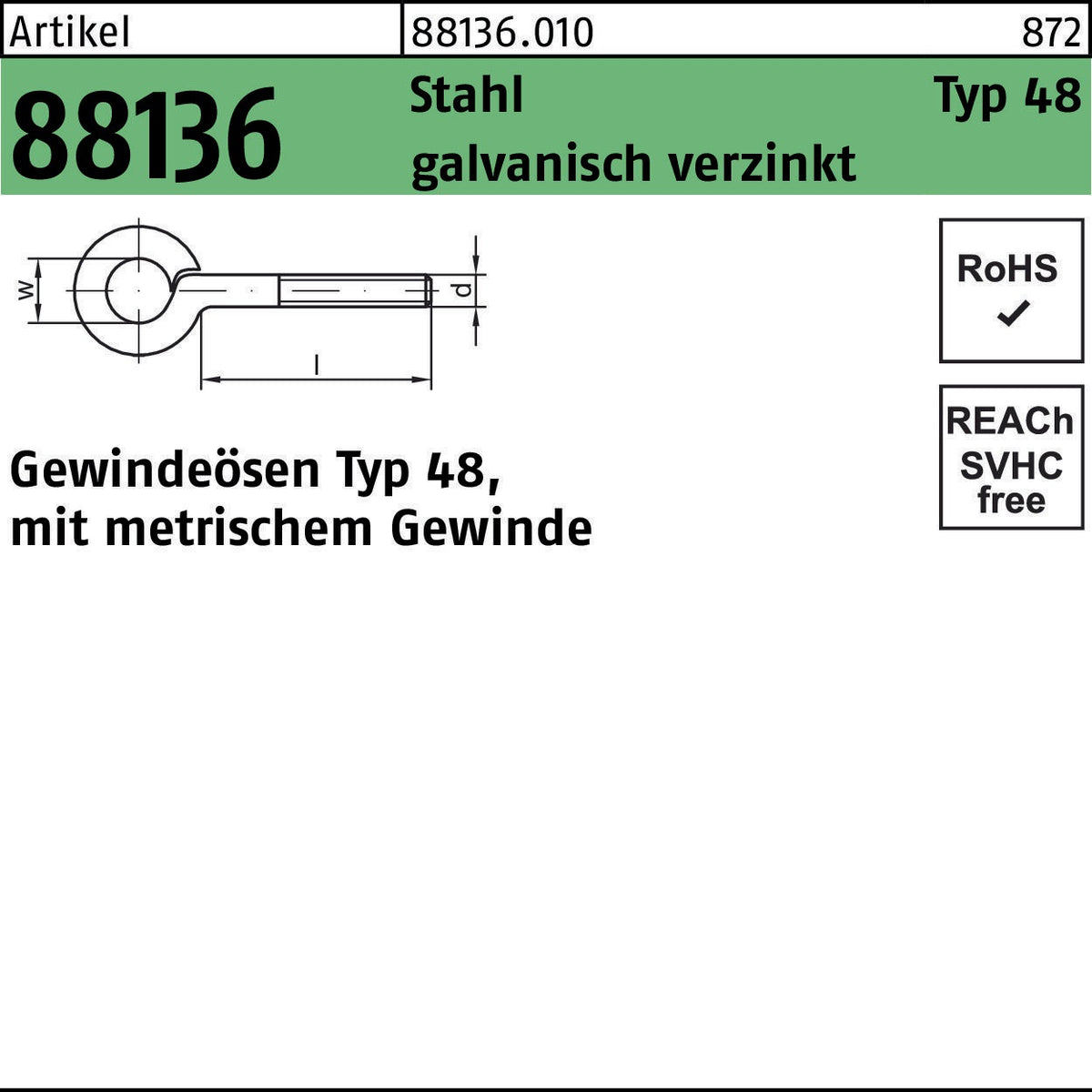REYHER Gewindeöse R 88136 Typ 48 M3x10 D5 Stahl verzinkt
