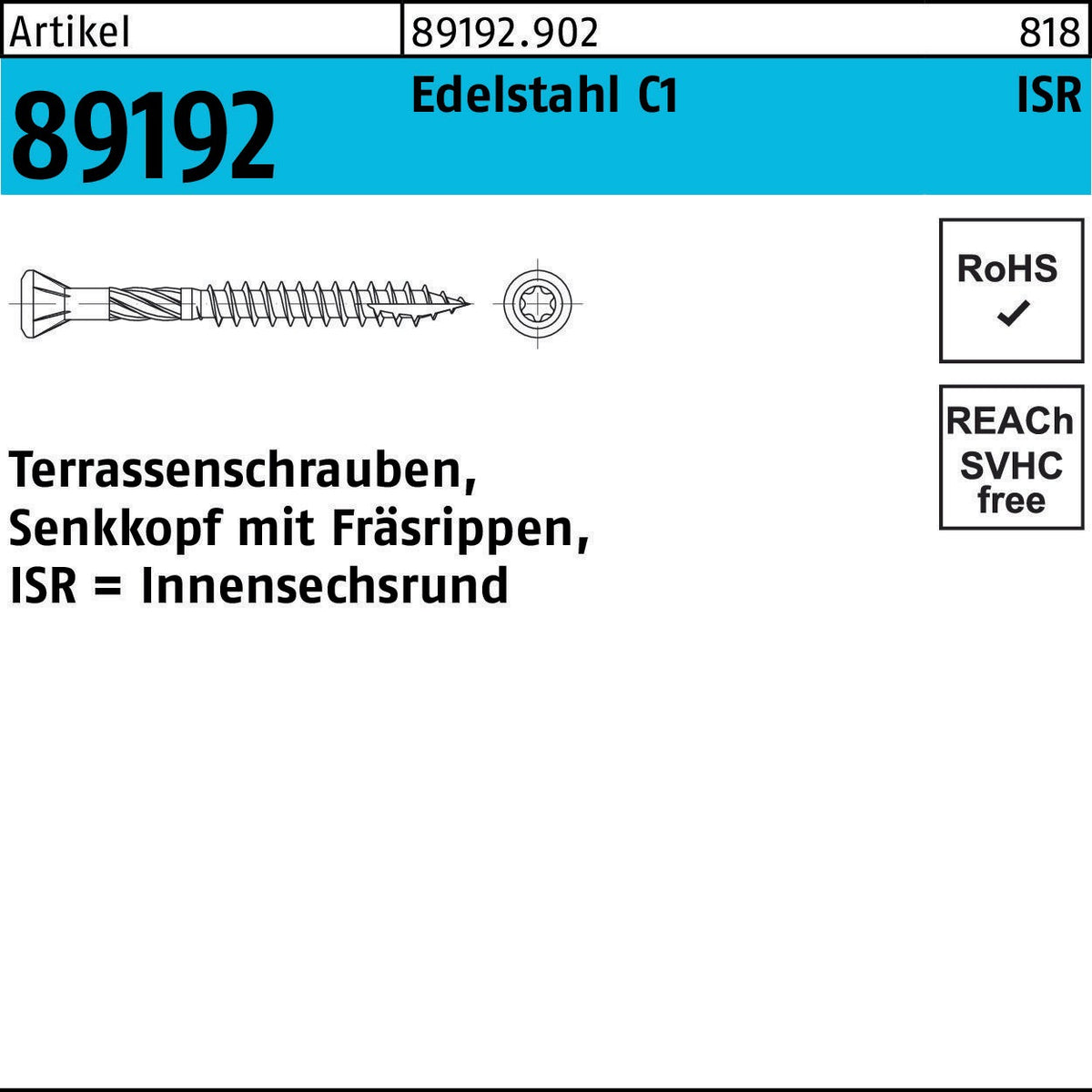 SEKO ISR TG Terrassenschrauben 5x40/26-T25 Edelstahl C1