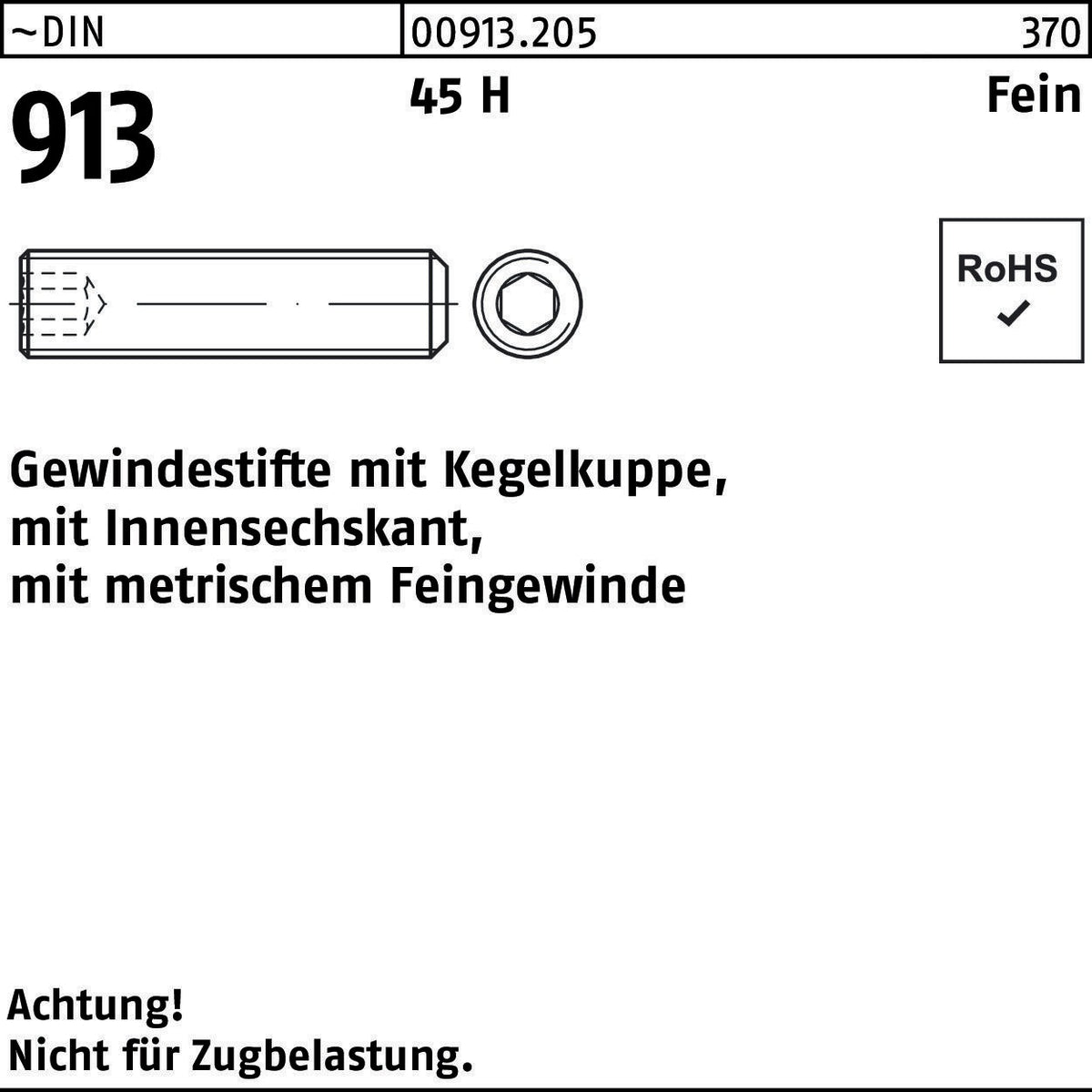 F. REYHER Gewindestift DIN 913 M20x1,5x20 mm 45 H Feingewinde