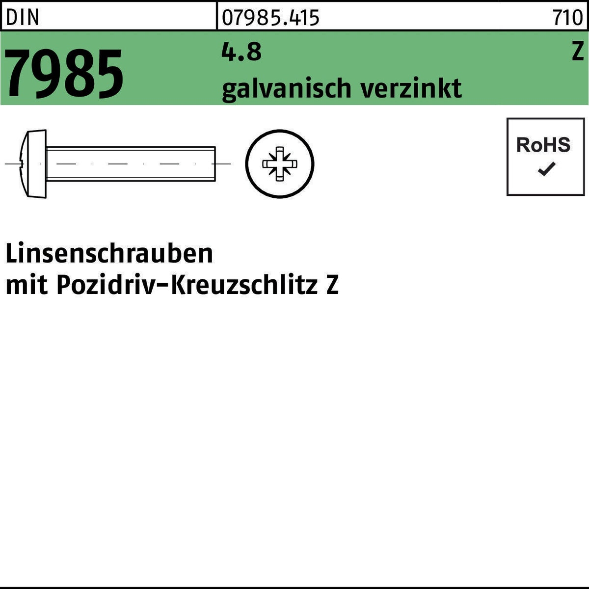F. REYHER Linsenschraube DIN 7985 PZ M5x60 verzinkt