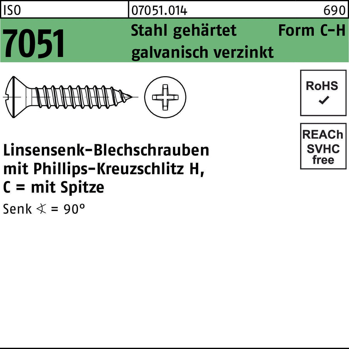 F. REYHER Linsensenk-Blechschrauben ISO 7051 2,9 x 6,5 mm Stahl verzinkt 2000 Stück