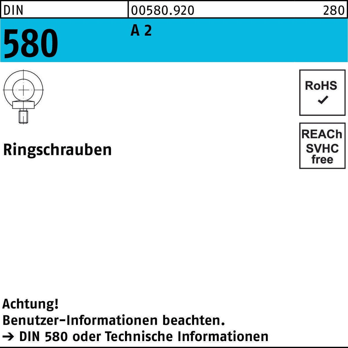 Ringschraube DIN 580 M6 C 15 E von F. REYHER – 25 Stück Packung
