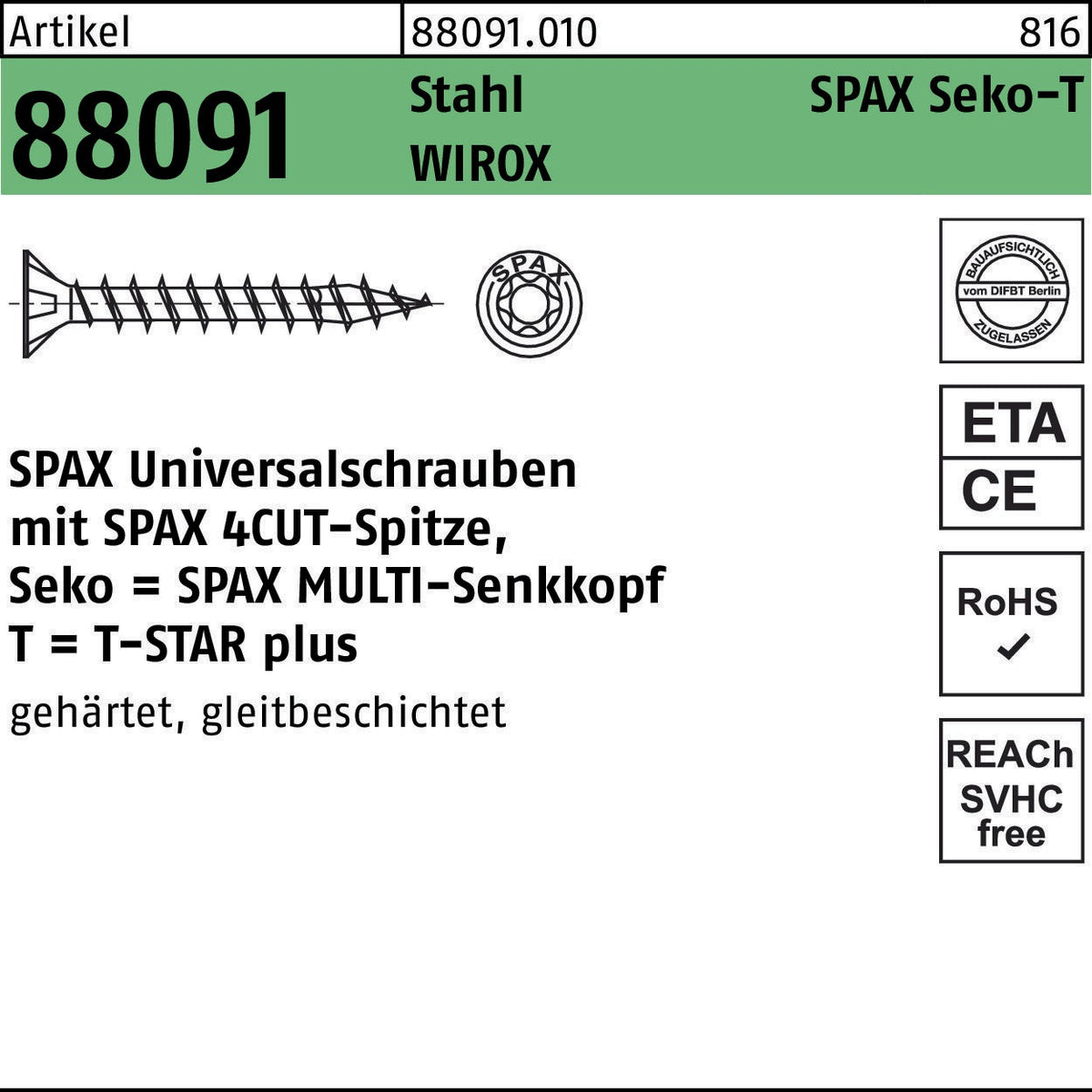 SPAX Seko-T Universalschrauben 5 x 70/60 mm T-STAR T20, WIROX