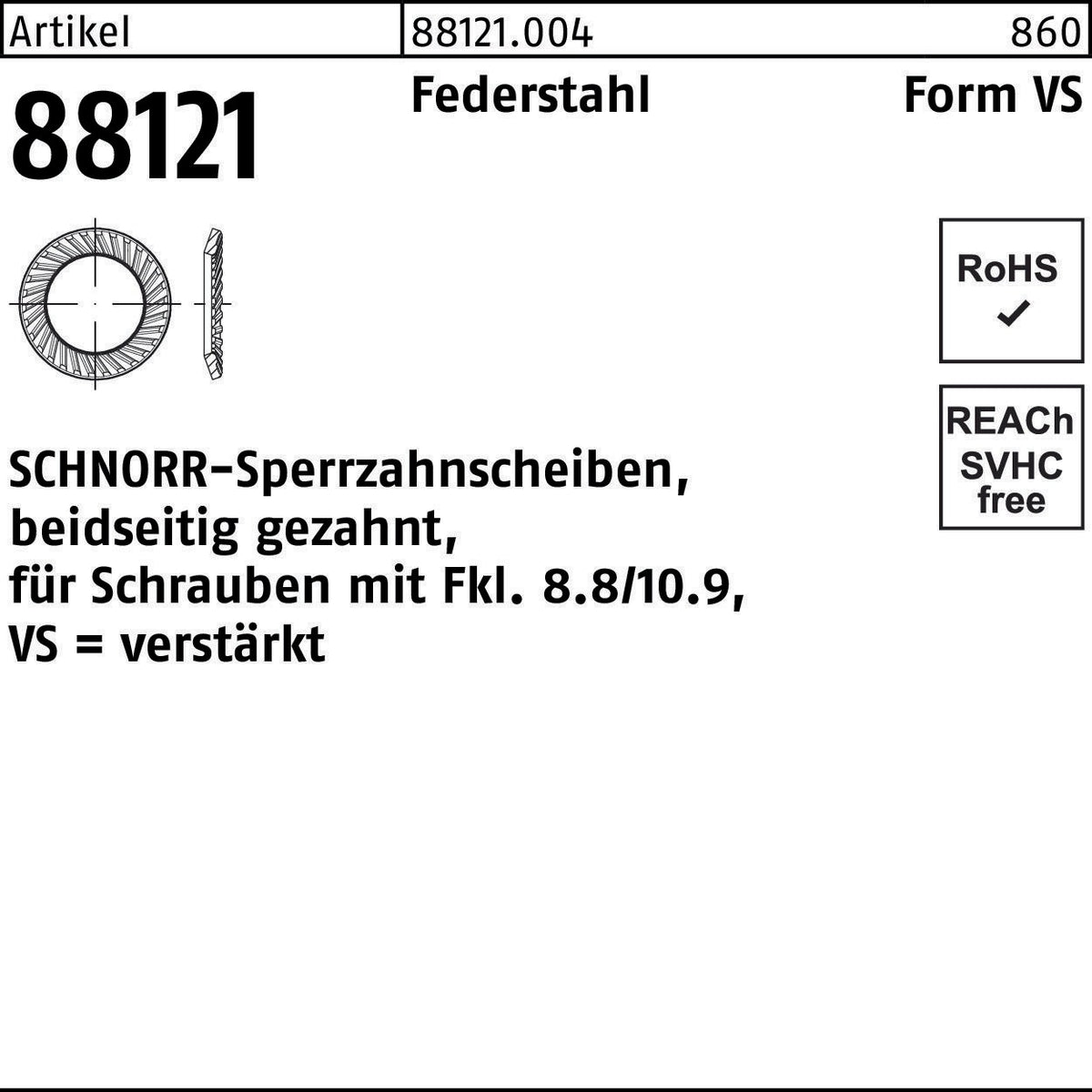 SCHNORR Sperrzahnscheibe R 88121 VS 12x18x1,5 Federstahl beidseitig gezahnt 500 Stück