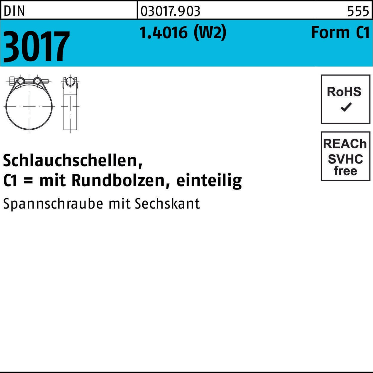 Schlauchschelle DIN 3017 W1 Form A 8-12 mm Stahl verzinkt 100 Stück von F. REYHER