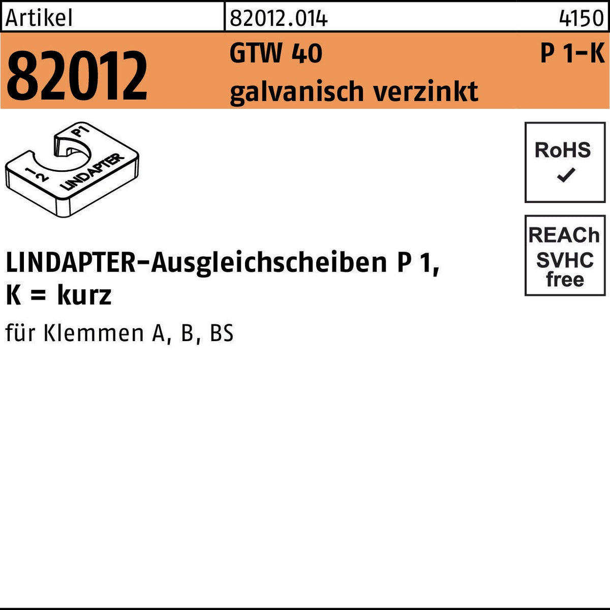 LINDAPTER Ausgleichsscheibe R 82012 GTW 40 P1 M8/4,0 galvanisch verzinkt