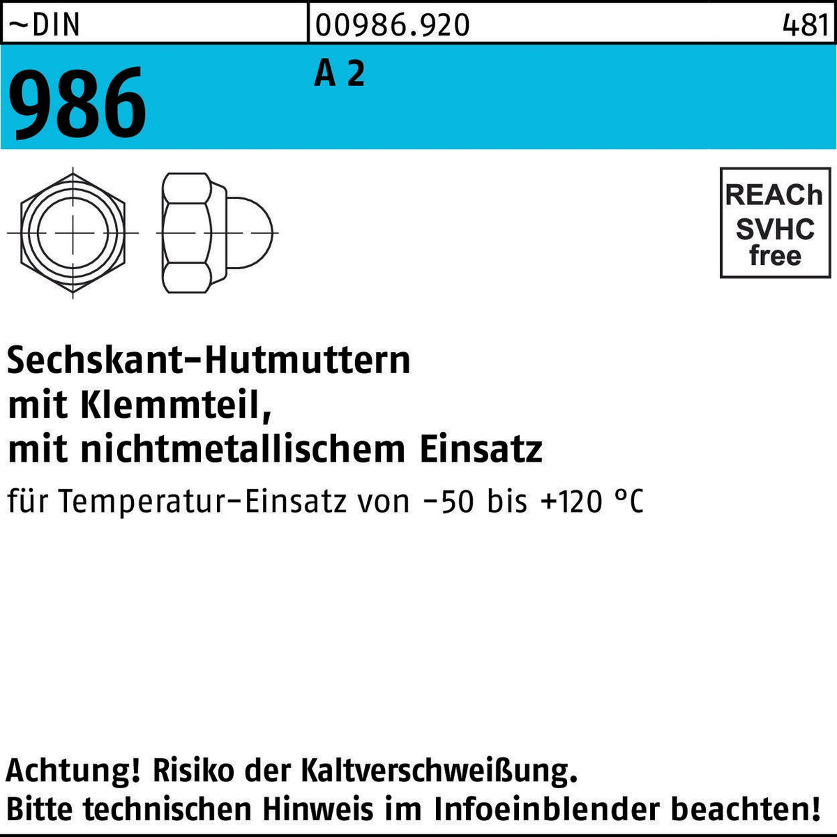 F. REYHER Sechskanthutmutter DIN 986 mit Klemmteil M4, galvanisch verzinkt