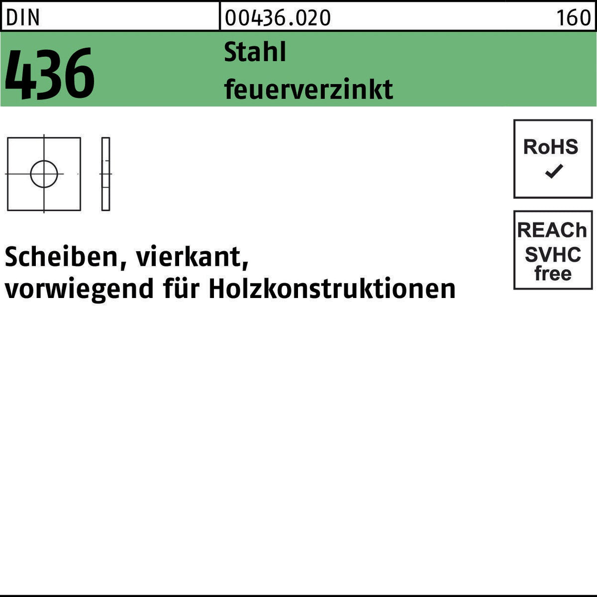 Vierkant-Unterlegscheiben DIN 436 Stahl 11 x 30 x 3 mm, 100 Stück von F. REYHER