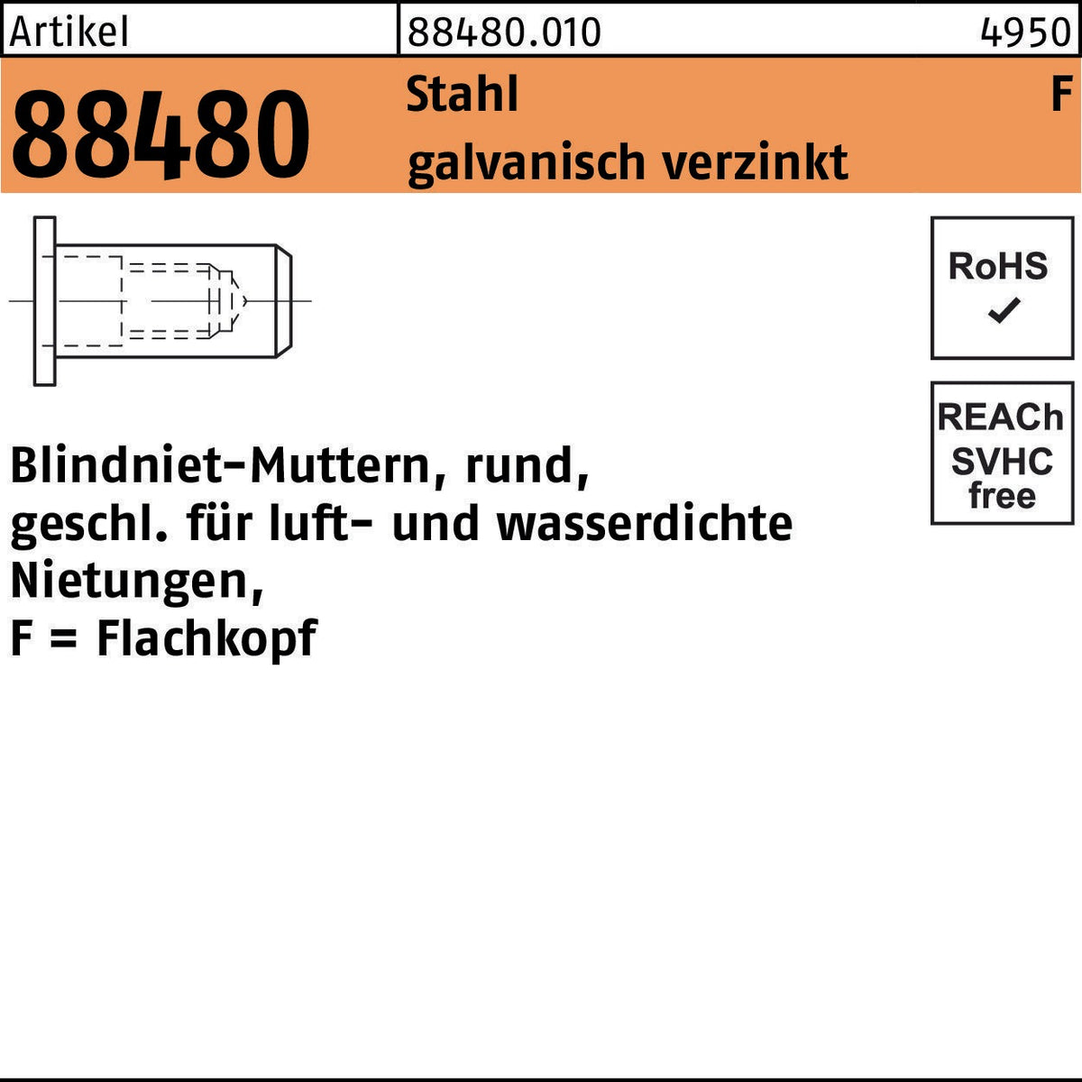 FLAKO Blindnietmutter R 88480 Stahl verzinkt M5
