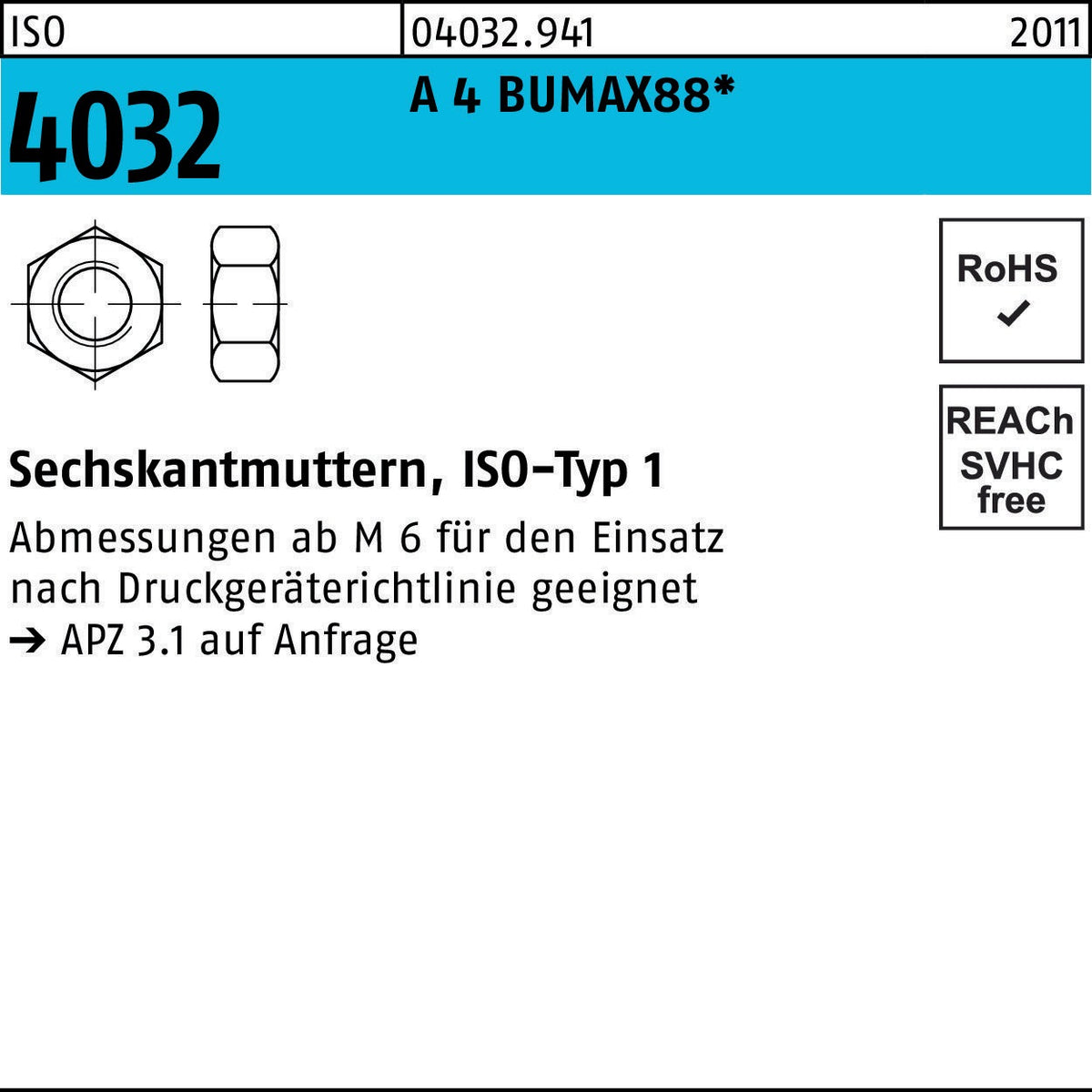 BUFAB Sechskantmutter ISO 4032 M20, Festigkeitsklasse 10