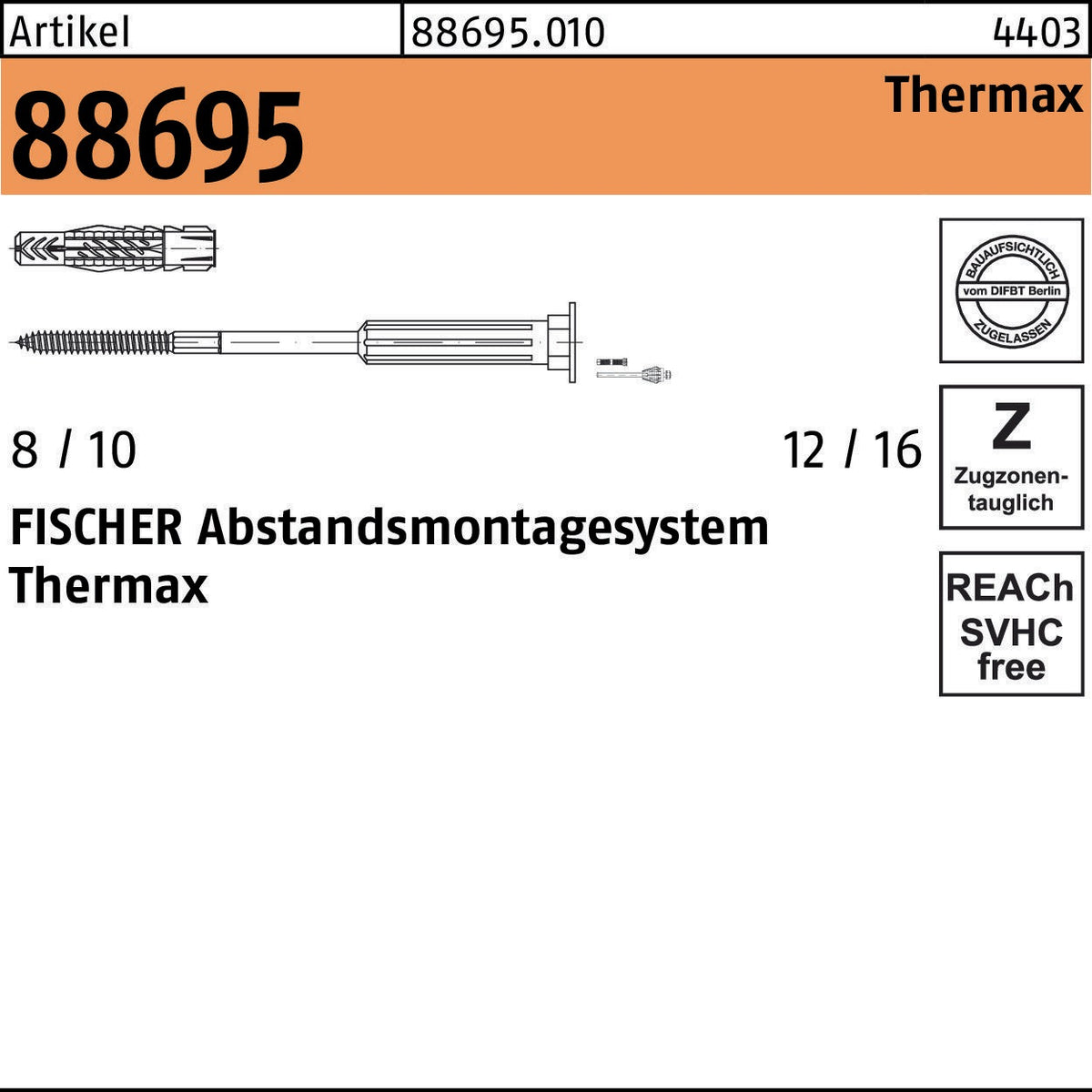 FISCHER Abstandsmontagesystem Thermax R 88695 M10 x 200 mm Stahl verzinkt 20 Stück