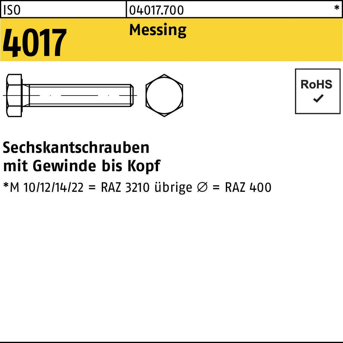 Sechskantschraube ISO 4017 VG M16x45 Messing 25 Stück von BUFAB